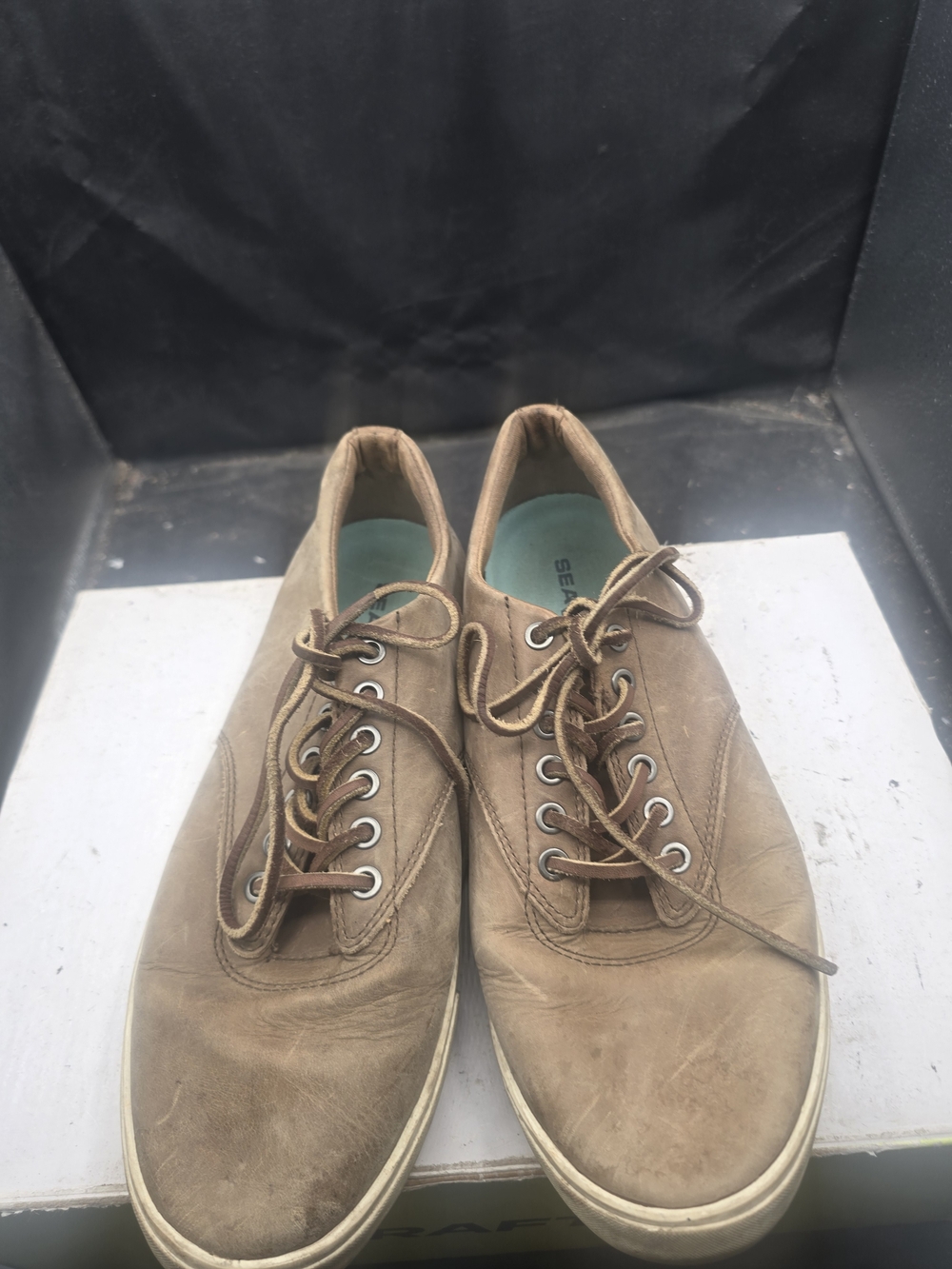 SeaVees Men's Brown Leather-Look Lace Up Slip-Ons